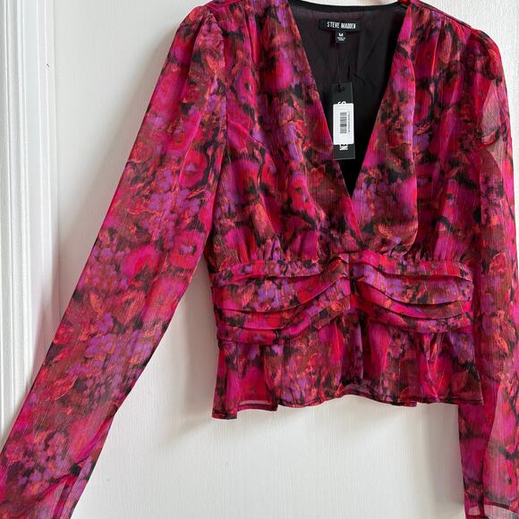 Steve Madden Pink Floral Blouse Medium NWT - Picture 4 of 8